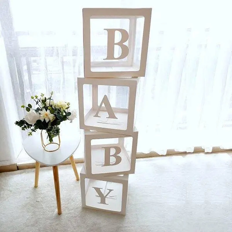 White Transparent BABY Boxes for Baby Shower, Baby Shower Decorations, Gender Reveal, Balloon BABY Shower Boxes, Baby Shower Photo Prop