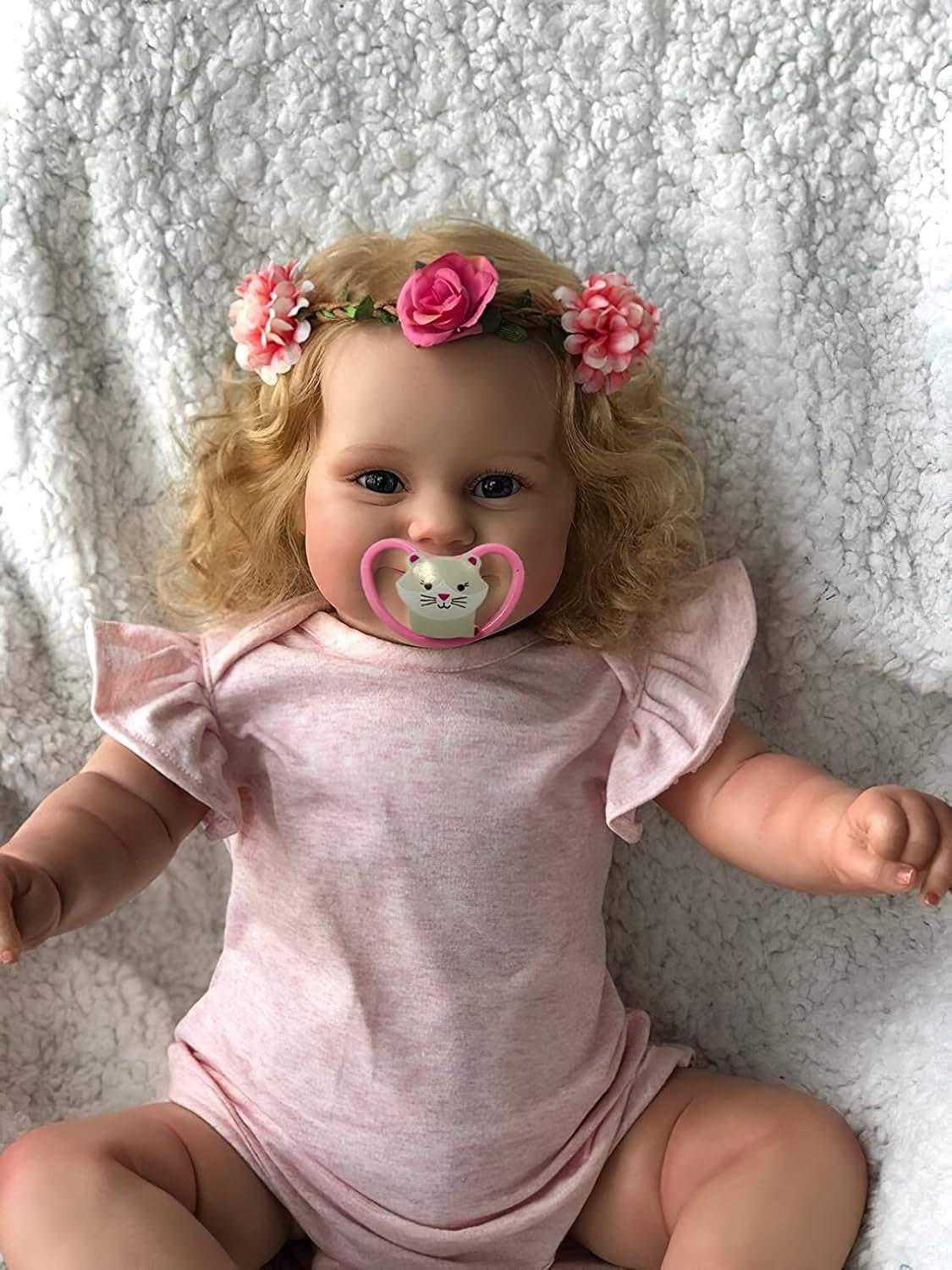 50CM/60CM Realistic Sweet Face Detailed Painting Blonde Hair Smiling Reborn Toddler Newborn Baby Girl Doll Handcrafted in Silicone Vinyl That Look Real and Feel Real