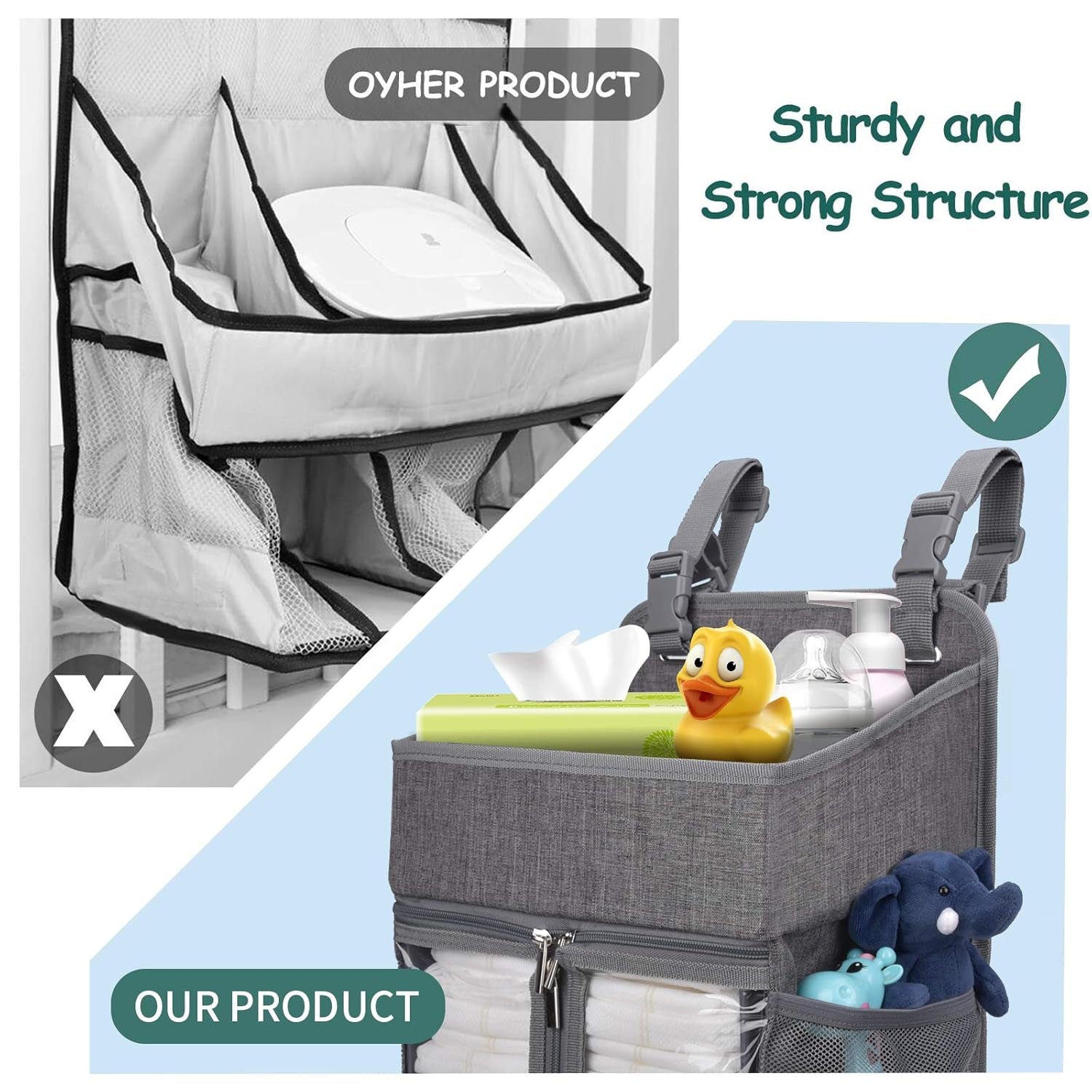 Hanging Diaper Organizer,Baby Diaper Organizer Is Suitable for Hanging on Diaper Table, Nursery, and All Cribs. Baby Supplies Storage Diaper Rack, Diaper Stacker.Gray