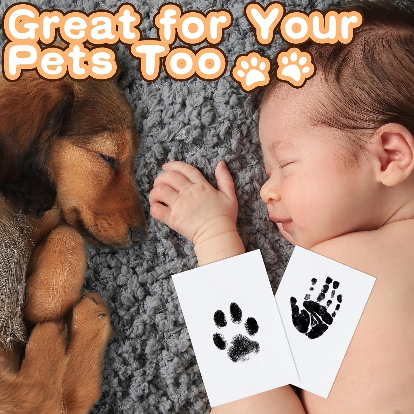 Baby Footprint Kit Hand Footprint Kit Dog Paw Print Kit Clean Touch Ink Pad Inkless Hand and Footprint Kit Handprint Kit Baby Registry Search with 4 Ink Pads and 8 Imprint Cards