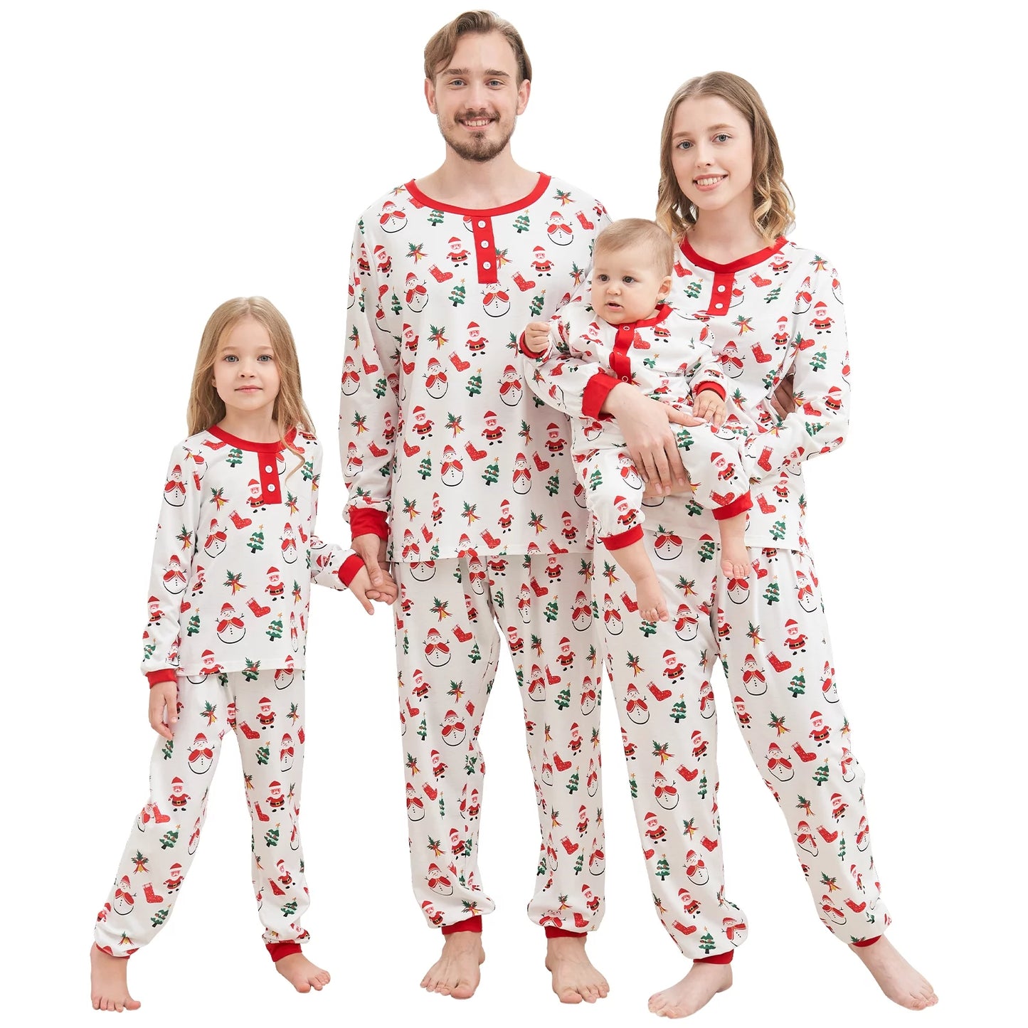 Family Matching Sets Christmas Pajamas Dad Mom Kids Baby Xmas Snowman and Santa Claus Print Long Sleeve Home Wear